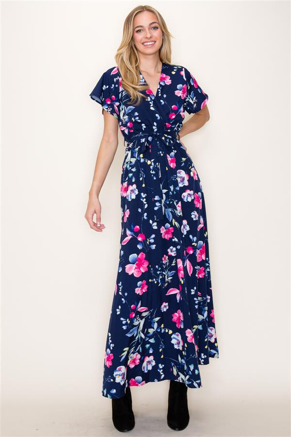 Floral Print Surplus Flutter Sleeve Maxi Dress