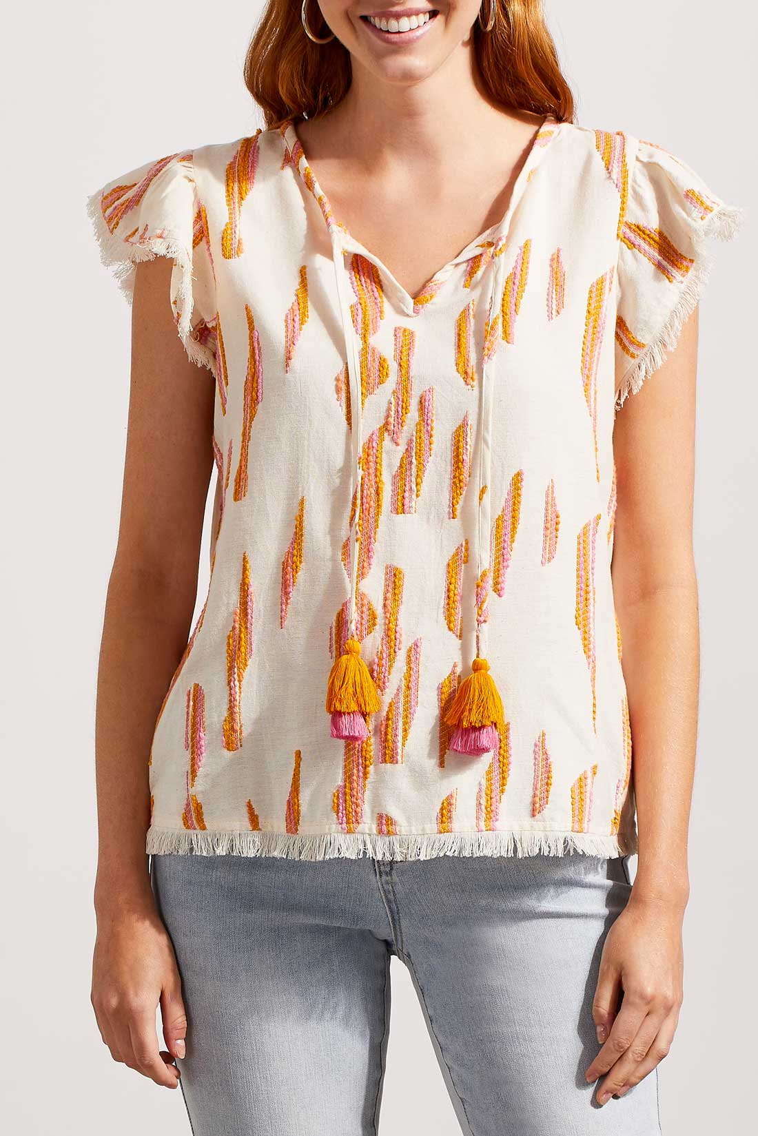 Flutter Sleeve Blouse w/ Tassels