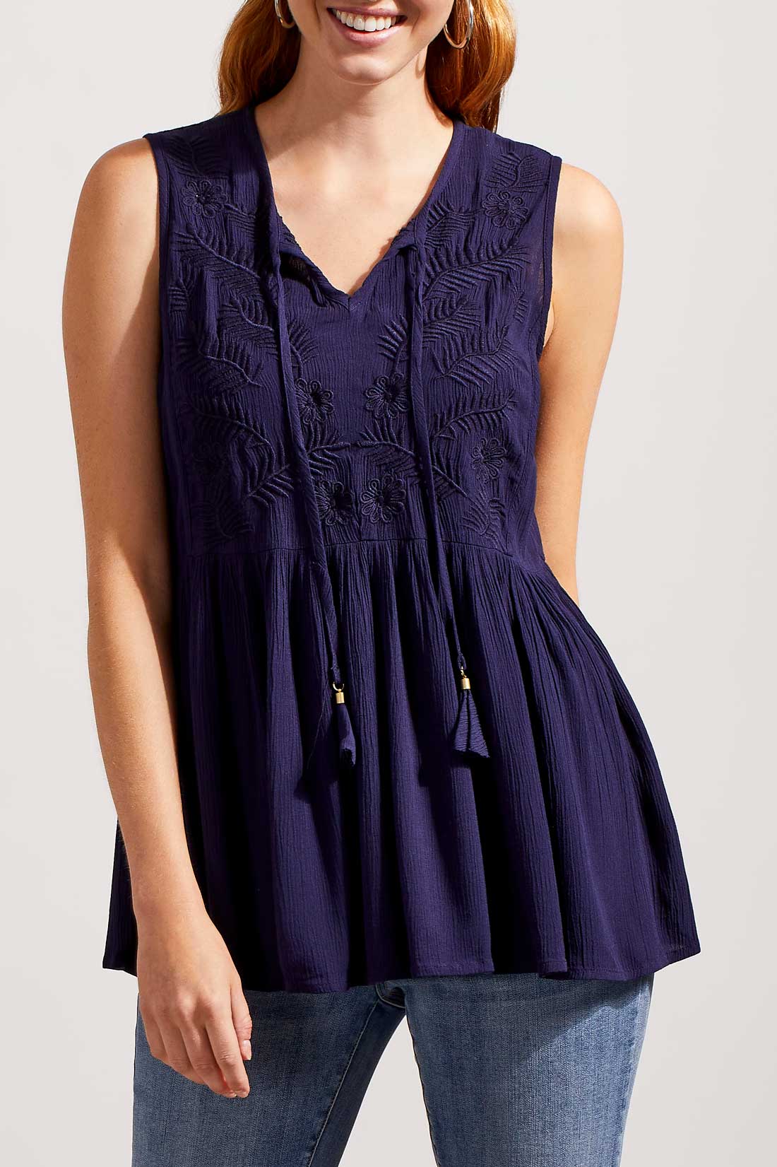 Sleeveless Embroidered Babydoll Blouse