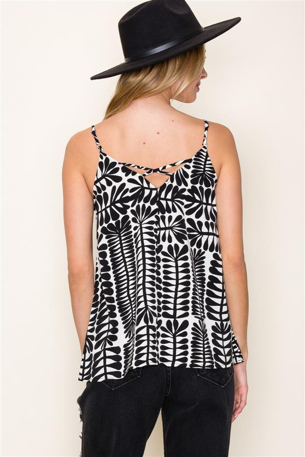 Geo Print Criss Cross Back Top w/ Adjustable Straps
