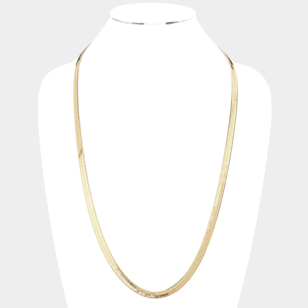 30" Gold Plated Herringbone Chain Necklace