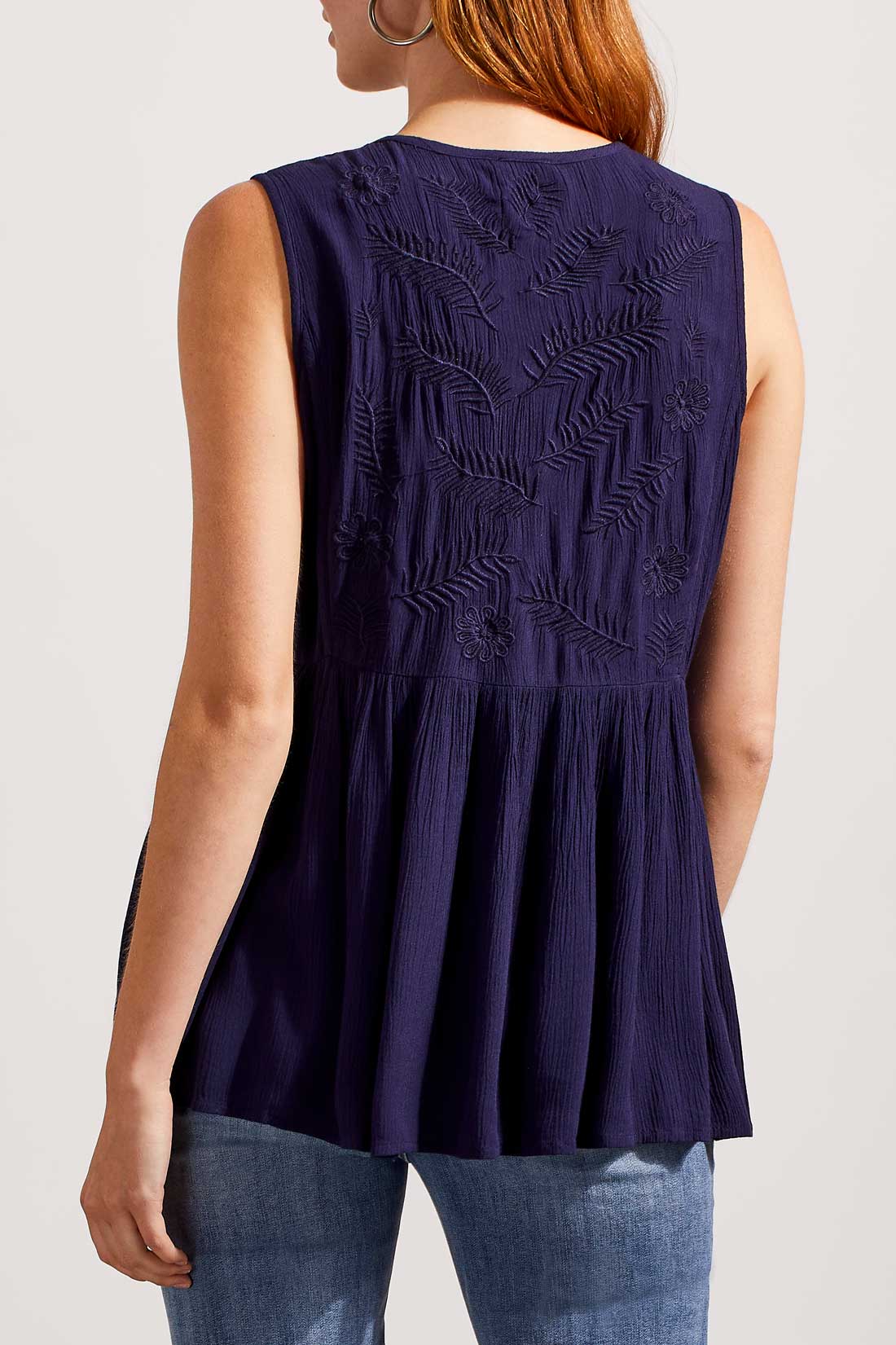 Sleeveless Embroidered Babydoll Blouse