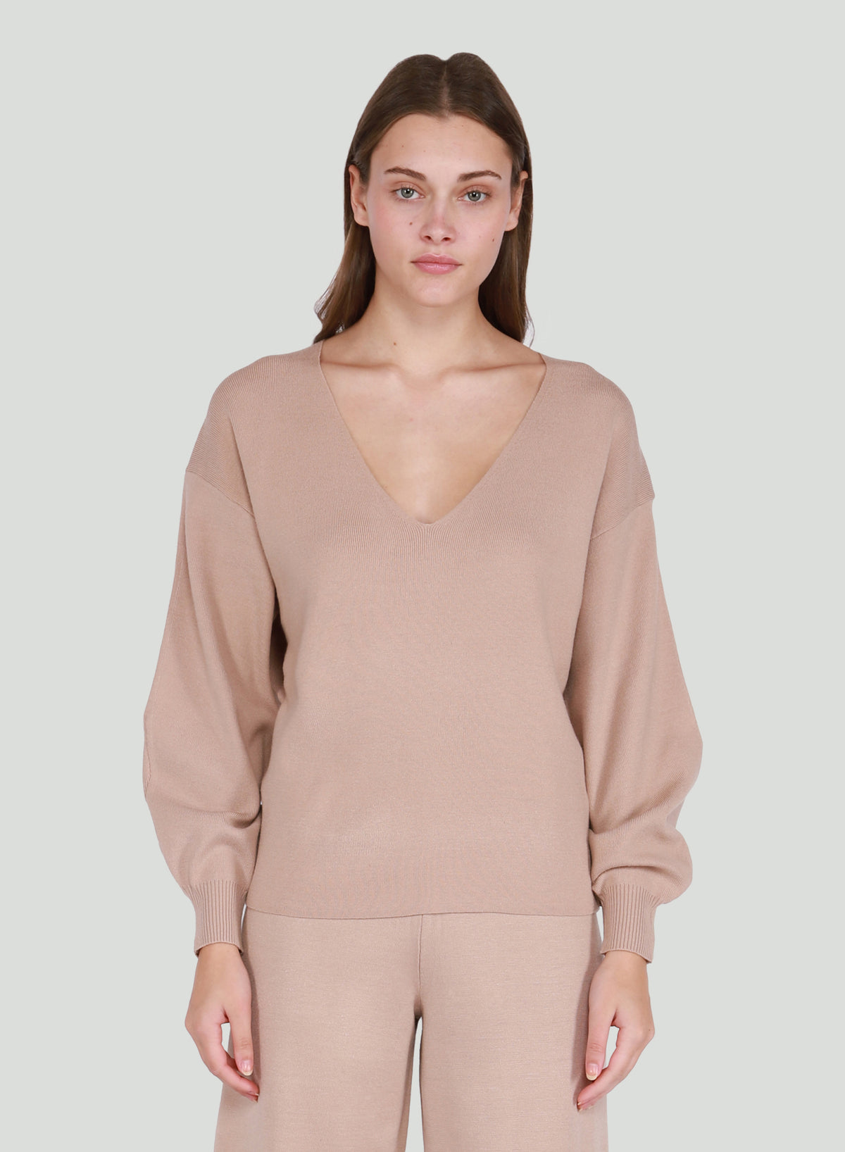 V Neck Balloon Sleeve Sweater
