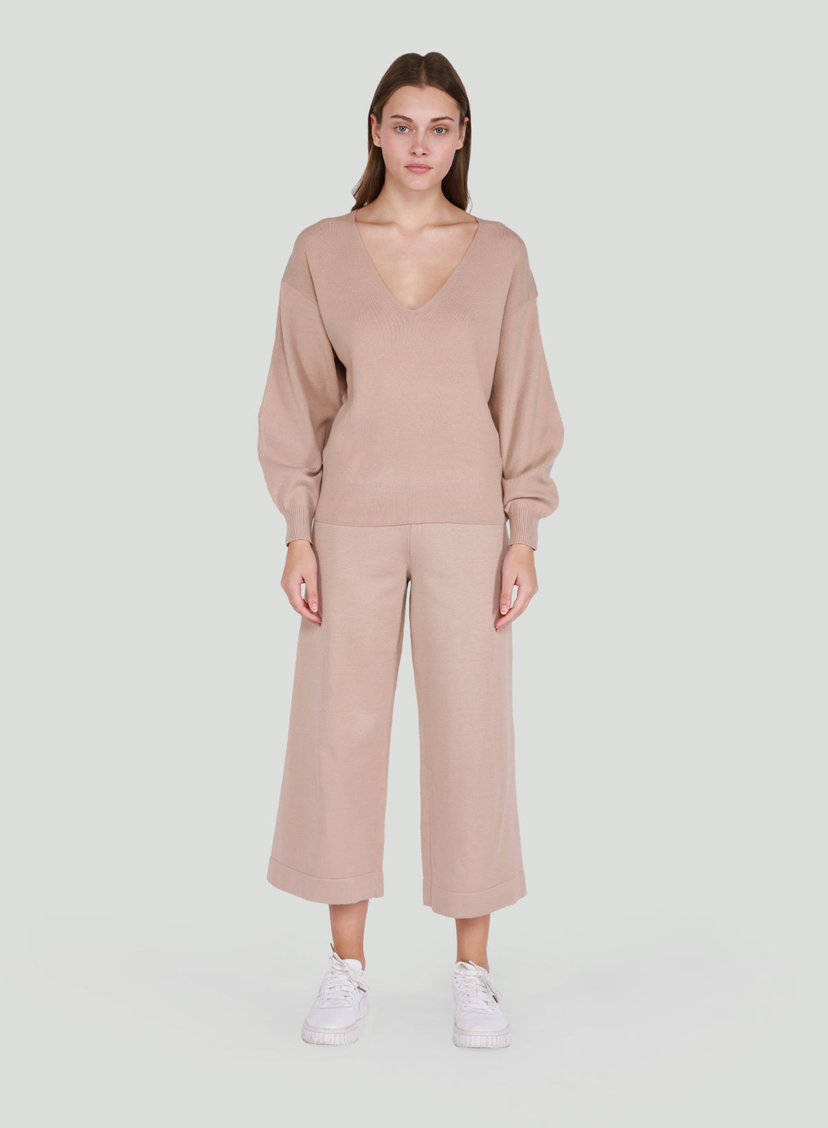V Neck Balloon Sleeve Sweater