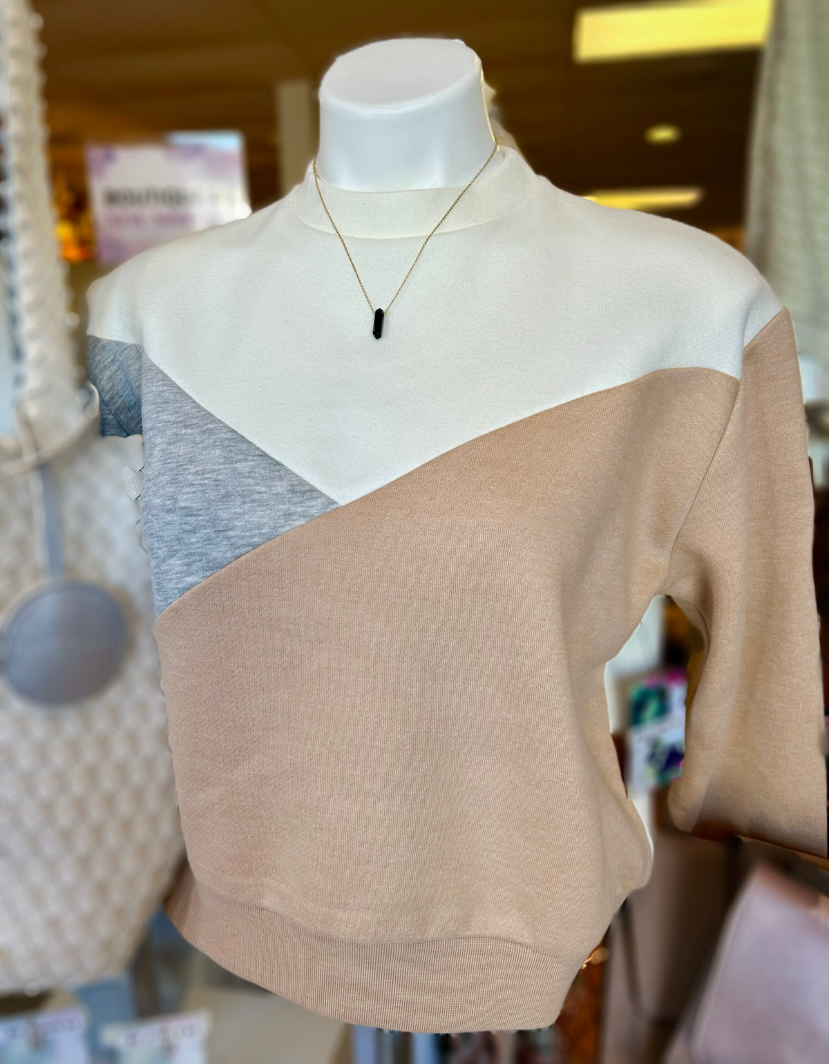 Cropped Color Block Crewneck Sweatshirt